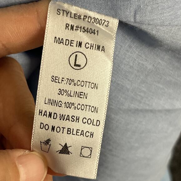 P Cill Linen Blend Mini Dress Womens Large Blue Tie Front Ruffle Cut Out NEW - Picture 7 of 13